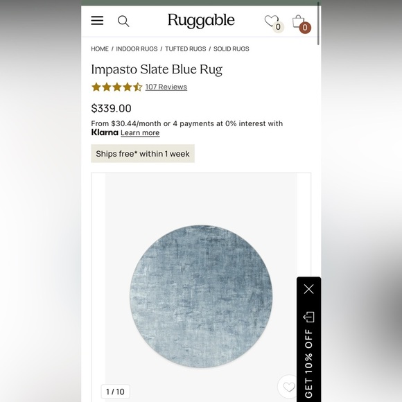 Ruggable 6’ Round Rug Impasto Slate Blue | Rug Cover Only No Pad | EUC |washable - Picture 6 of 6